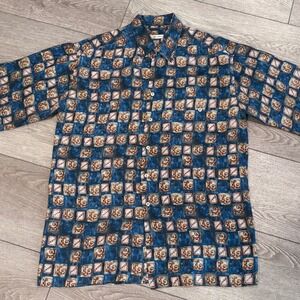 Burma Bibas Silk Button Up Shirt Mens Medium Abstract Pattern Vintage Style